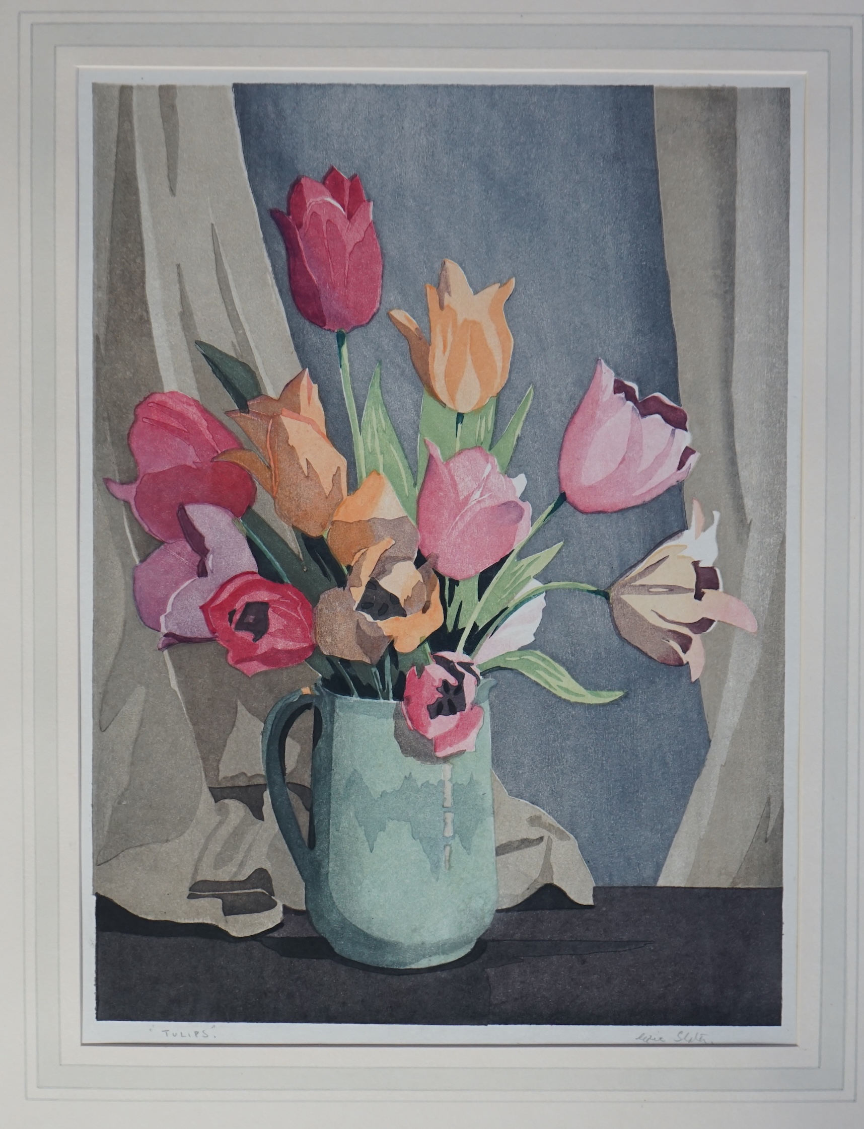 Eric Slater (British, 1896-1963), Tulips, woodcut, 33 x 24.5cm